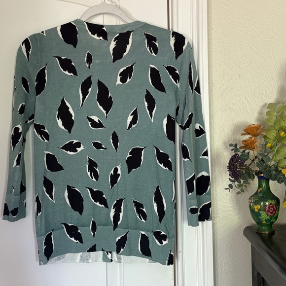 LOFT Blue Leaf Pattern Cardigan - Picture 1 of 6